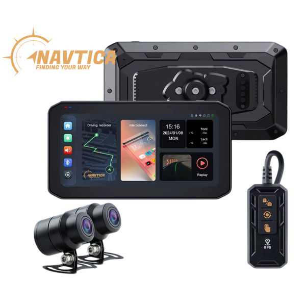 Ekran nawigacyjny do motocykla z wideorejestratorem NAVTICA Nomad DVR, 6,25 cali, CarPlay, Android Auto