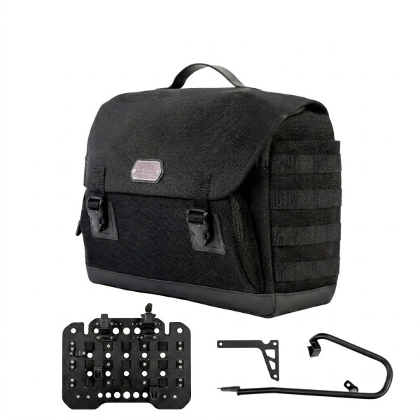 LOBOO Boczna torba Vintage czarna 12L + stelaż + płyta mocująca do VOGE CU525 (2024-)