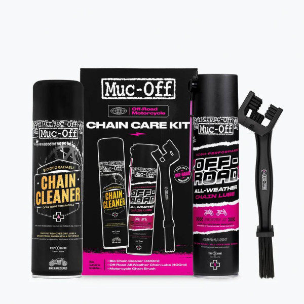 Zestaw do czyszczenia i smarowania łańcucha motocyklowego OFF-ROAD CHAIN CARE KIT - 2x spray + szczotka MUC-OFF