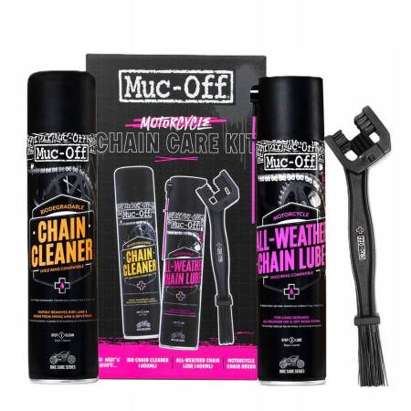 Zestaw do czyszczenia i smarowania łańcucha motocyklowego CHAIN CARE KIT 2x spray + szczotka MUC-OFF