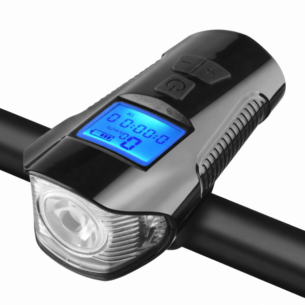 Lampka rowerowa przednia + tylna led licznik km klakson dzwonek głośny 3w1