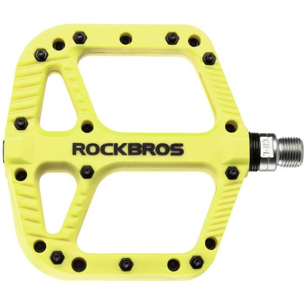 Pedały rowerowe nylonowe z pinami żółte fluo Rockbros 2018-12AGN