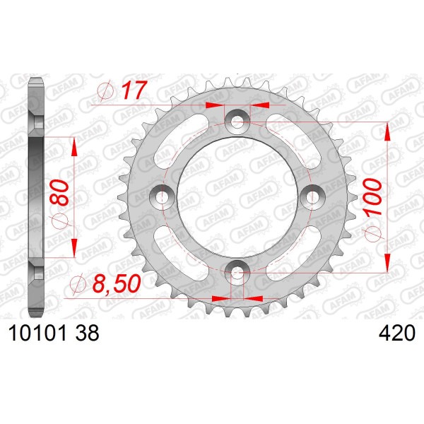 AFAM Zębatka tylna stalowa do łańcucha 420 38