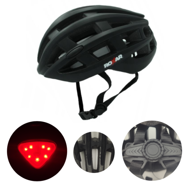 Kask rowerowy miejski / szosowy ROXAR STREET czarny matowy z wbudowaną lampką