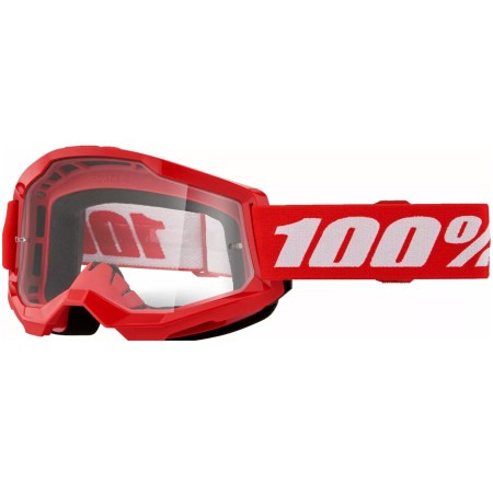 Gogle motocyklowe rowerowe MTB ATV STRATA 2 - 100% czerwone transparentne