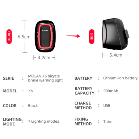 Inteligentna lampka rowerowa tylna ROXAR Meilan X6 USB 7 trybów