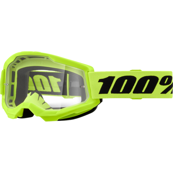 Gogle motocyklowe rowerowe MTB ENDURO ATV STRATA 2 NEONOWO ŻÓŁTE - 100% transparentne