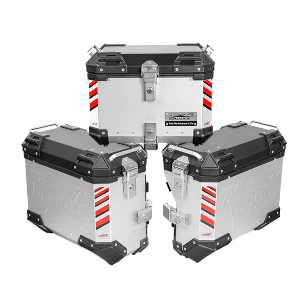 LOBOO PIKE Kufer centralny srebrny 45L + LOBOO PIKE Kufry boczne srebrne 35+30L
