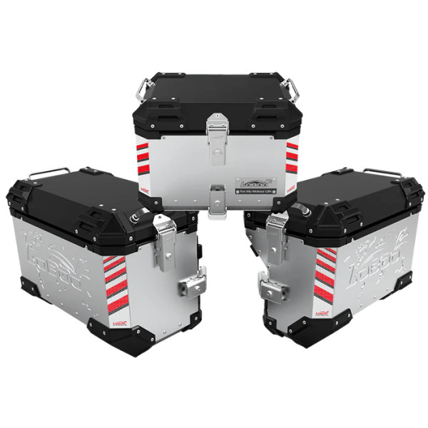 LOBOO PIKE Kufer centralny srebrny 45L + LOBOO PIKE Kufry boczne srebrne 45+38L