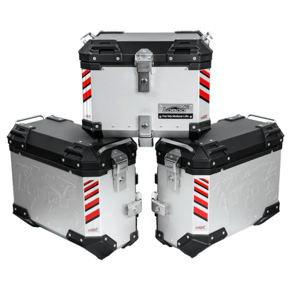 LOBOO PIKE Kufer centralny srebrny 45L + LOBOO PIKE Kufry boczne srebrne 45+45L