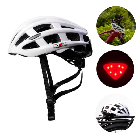 Kask rowerowy miejski / szosowy ROXAR STREET biały z wbudowaną lampką Kask rowerowy miejski / szosowy ROXAR STREET biały z wbudowaną lampką