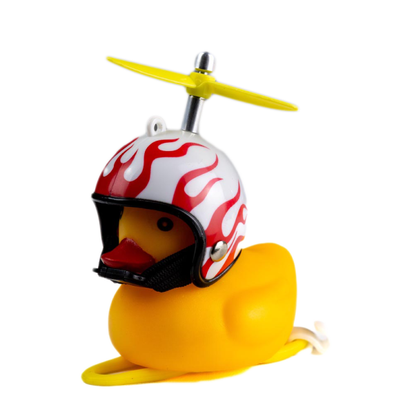 Dzwonek rowerowy, lampka kaczka biały kask z płomieniem ROXAR