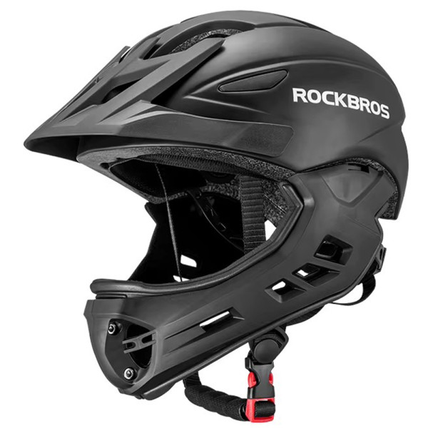 Kask rowerowy dziecięcy z odpinaną osłoną podbródka FULL FACE 48-58 cm off-road Rockbros TT-018-BK